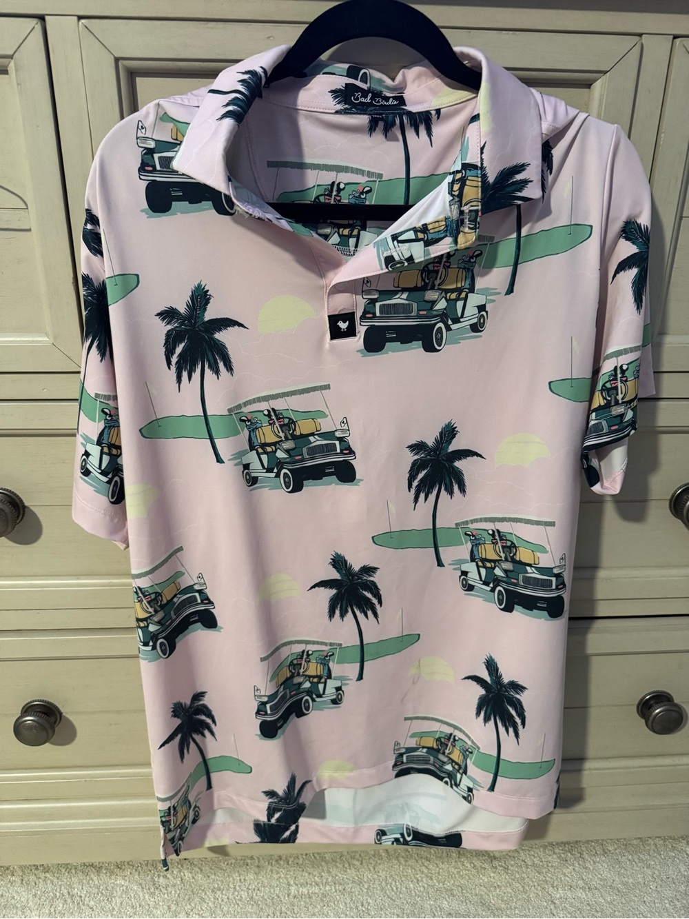 Bad Birdie Pink Golf Cart & Palm Kids Polo